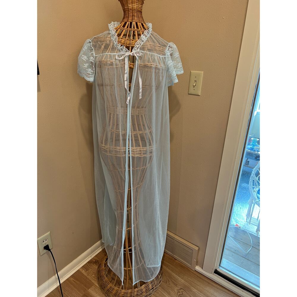 Vintage Spotlight Peignoir 1970's Blue Sheer Sexy Robe